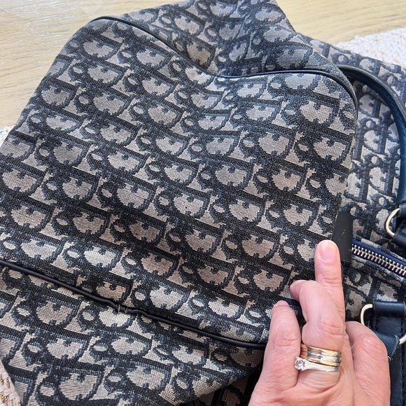 Dior vintage trotter Boston bag with leather lining. Dark blue. Made in France - Picture 9 of 10